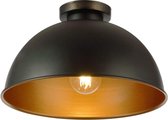 Jago - Ronde Industriële Plafondlamp met Lampenkap - Ø31cm Metaal - Voor Woonkamer/Slaapkamer in Retro Vintage Design - E27 - 60W - Zwart/Goud