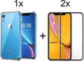 iPhone XR hoesje shock proof case cover transparant - Full Cover - 2x iPhone XR screenprotector Glas