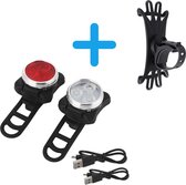 MaxedMore Oplaadbare LED Fietsverlichting (Voor & Achter) - Inclusief Universele Siliconen Telefoonhouder - Fietslichten met 4 Lichtstanden - Telefoon Houder Geschikt voor 4 tot 6.5 Inch - 36