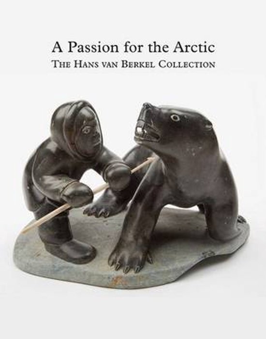 Sculptuur van een Inuit met een speer die vecht met een ijsbeer.