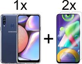 Samsung A20s hoesje - Samsung Galaxy A20s hoesje siliconen case transparant cover - 2x Samsung A20s Screenprotector