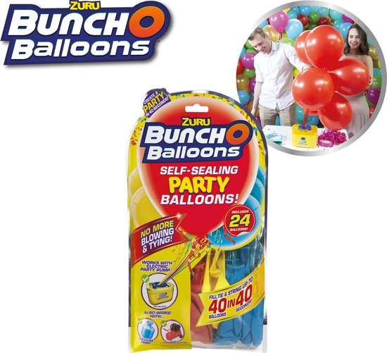 Bunch O Balloons Kit – 24 zelfsluitende ballonnen rood-blauw-geel – feestversiering, ballonnentros