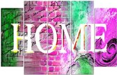 Schilderij HOME in paars en groen, XXL, print op canvas (wanddecoratie)