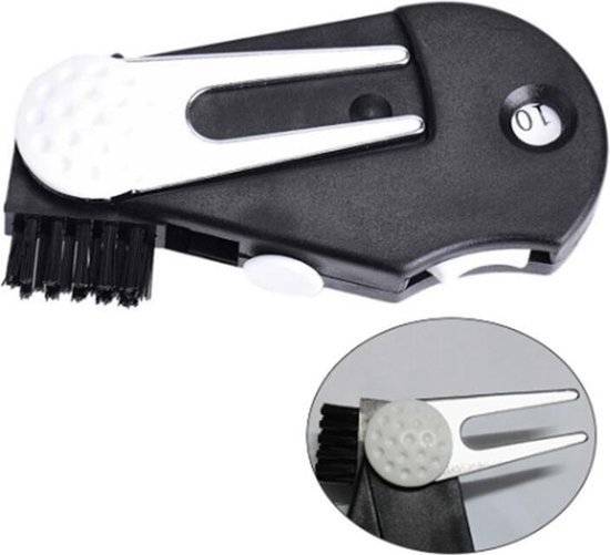 Golf Tool 4 in 1 - Pitchfork - Slagenteller - Clubborstel - Marker - Golf accessoires - Zwart - Jobber Golf