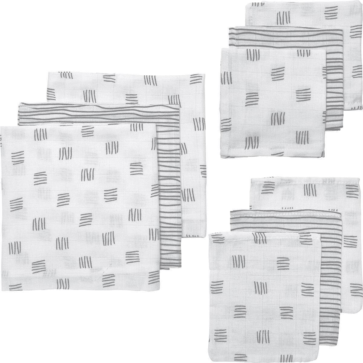 Meyco Baby Block Stripe starterset - 9-pack - hydrofiel - grey - Meyco