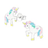 Joy|S - Zilveren eenhoorn oorbellen pastel unicorn