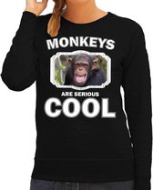 Dieren apen sweater zwart dames - monkeys are serious cool trui - cadeau sweater chimpansee/ apen liefhebber M