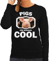 Dieren varkens sweater zwart dames - pigs are serious cool trui - cadeau sweater varken/ varkens liefhebber L