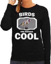 Dieren vogels sweater zwart dames - birds are serious cool trui - cadeau sweater putter vogel/ vogels liefhebber XS