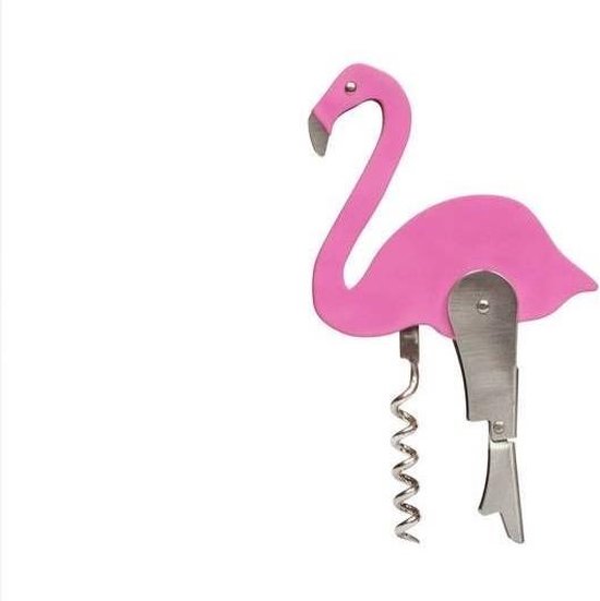 Suck Uk Flesopener/kurkentrekker Flamingo 20 Cm Rvs Roze