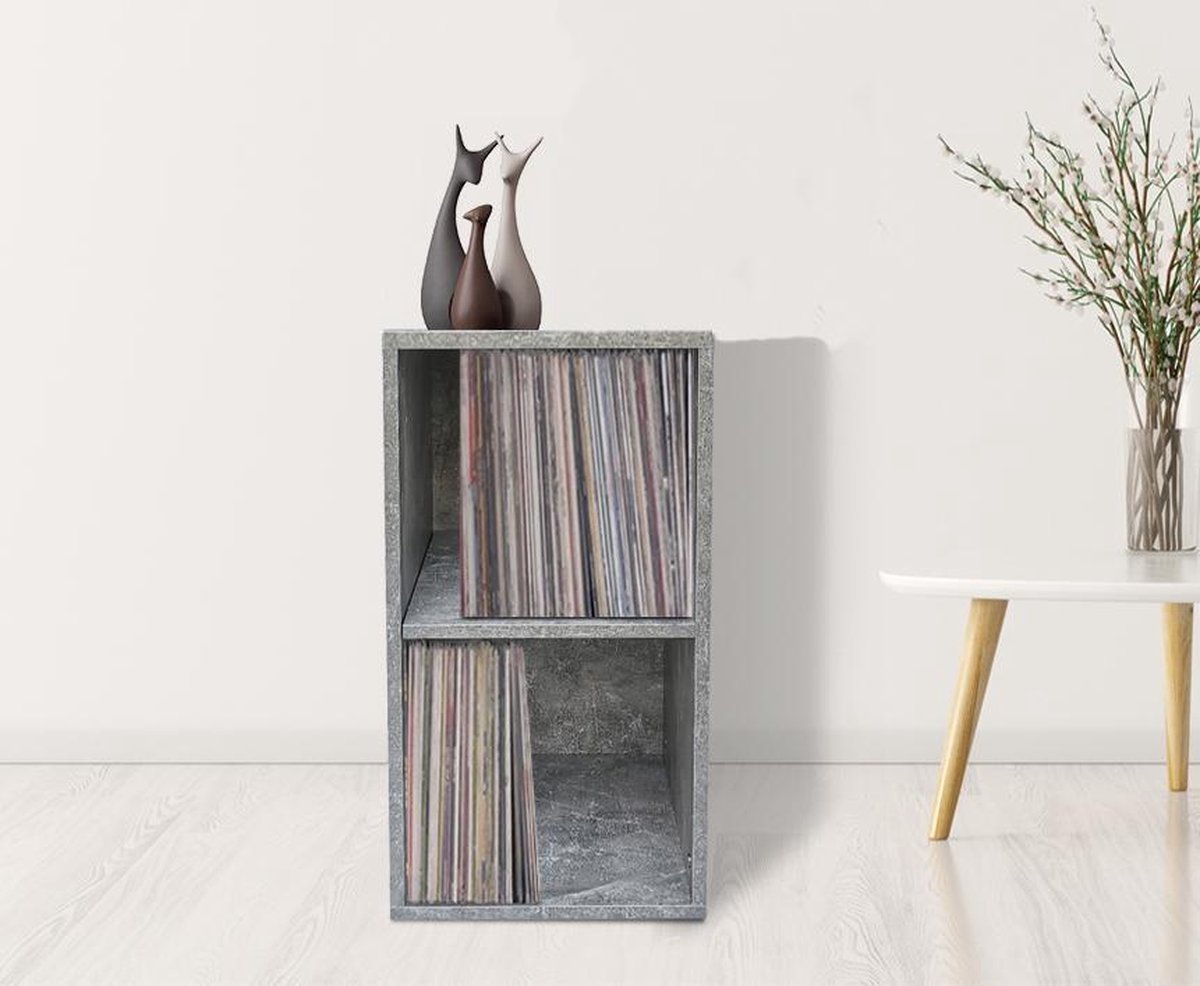 Vinyl lp platen kast - opbergen lp platen - platenspeler meubel - grijs beton look