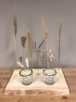 Tray rechthoekig met droogbloemen en waxineglaasjes