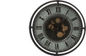 J-Line Klok Metalen Omranding Romeinse Cijfers Metaal Grijs/Zwart/Goud Small