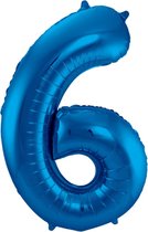 Ballon Cijfer 6 Jaar Blauw Verjaardag Versiering Blauwe Helium Ballonnen Feest Versiering 86 Cm XL Formaat Met Rietje