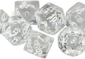 Polydice set - Polyhedral dobbelstenen set 7 delig | Set van 7 dice | dungeons and dragons dnd dice | D&D Pathfinder RPG DnD | Doorzichtig wit (clear ice)