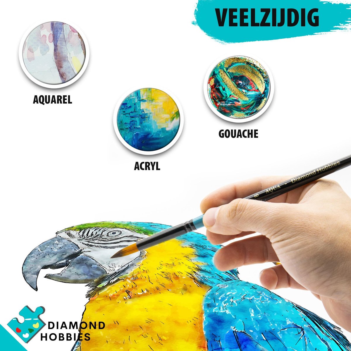 Penselen Schilderen Aquarel Diamond Hobbies | 9 Stuks | Kwasten Schilderen | Penselen Waterverf | Aquarelverf — afbeelding 8