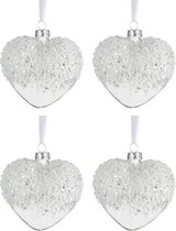 J-Line Doos Van 4 Kerstbal Hart Parels Wit Glas Klaar 9Cm Set van 2 dozen