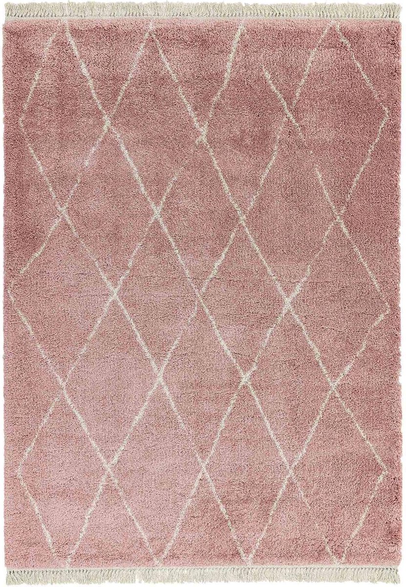 Easy Living - Rocco-Pink-Diamond Vloerkleed - 160x230  - Rechthoek - Berber,Shaggy Tapijt - Landelijk - Beige, Roze