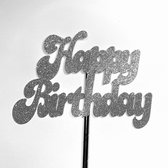 Taartdecoratie versiering| Taarttopper| Cake topper |Happy Birthday| Verjaardag| Zilver glitter|14 cm| karton