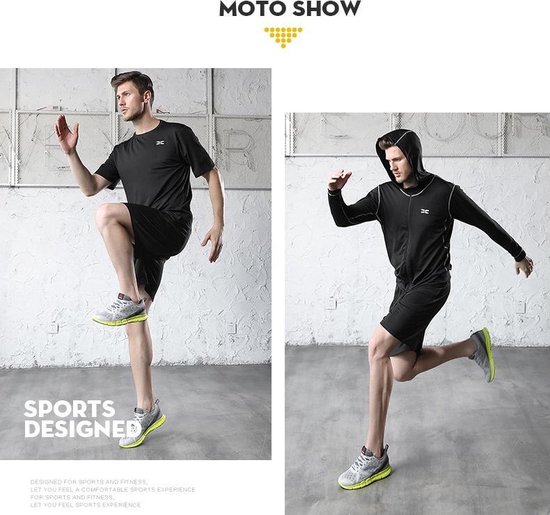 IFIKK 5-delige sportpak voor heren, trainingspak, sneldrogend, joggen, kleding, panty, looppak, compressieshirt, gym, training, hardlopen, trainingspakken, XL
