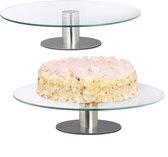 relaxdays 2 x taartplateau draaibaar op voet - taartschaal - taartstandaard glas - Ø 30 cm