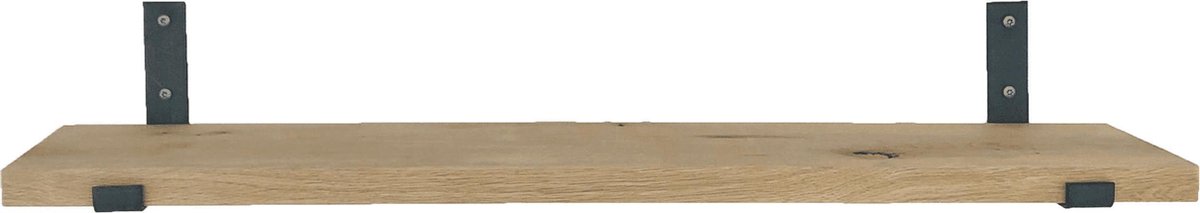 GoudmetHout Wandplank Industrieel - 60 x 20 cm Muurplank - Eiken Hout - Decoratie Wandrek & Boekenrek - Hangplank Keuken - Wall Shelf + 2 Mat Blanke Plankdragers van Staal Licht eiken, Mat Blank