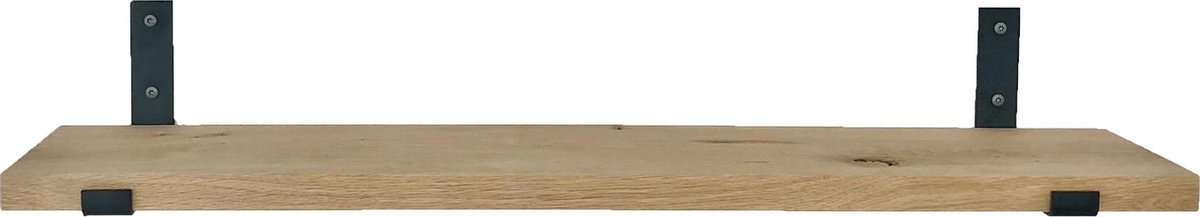 GoudmetHout Massief Eiken Wandplank - 60x20 cm - Industriële Plankdragers L-vorm Up - Staal - Mat Zwart