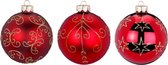 Set van 6 - Chique met goud gedecoreerde Robijn Rode Deluxe Kerstballen 8 cm