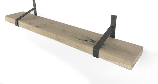 Drijvende kracht ambitie neem medicijnen Eiken wandplank robuust recht 100 x 25 cm met metalen plankdragers | bol.com