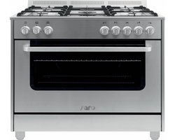 SARO Design gas fornuis - RVS - 5 pits - wok - elektrische oven & grill met 11 functies - Design model TS95C61LX