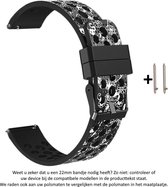 Zwart siliconen bandje met wit bloemenmotief voor bepaalde 22mm smartwatches van verschillende bekende merken (zie lijst met compatibele modellen in producttekst) - Maat: zie foto – 22 mm rubber smartwatch strap