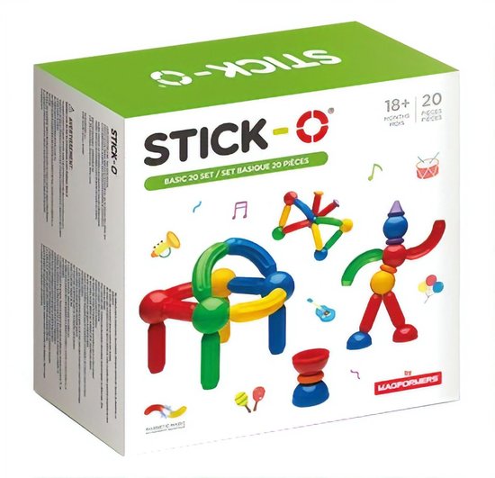 Stick-O Basic Set - 20 onderdelen - magnetisch speelgoed - speelgoed 1 jaar - peuter speelgoed jongens en meisjes - baby speelgoed - speelgoed jongens 2 jaar