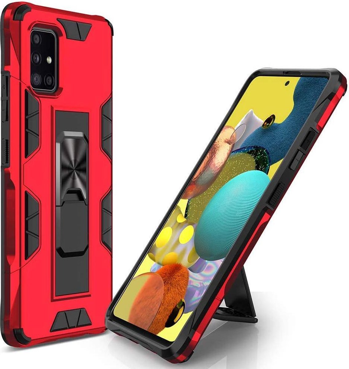 HB Hoesje Geschikt voor Samsung Galaxy A51 Rood - Magnetic Kickstand Armor Case