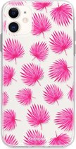 iPhone 12 hoesje TPU Soft Case - Back Cover - Pink leaves / Roze bladeren