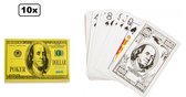 10x Speelkaartenset dollars - speel kaarten pokeren pesten hartejagen klaverjassen