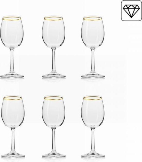 Set van 6 – Wijnglas – Gouden Rand -250ml | bol