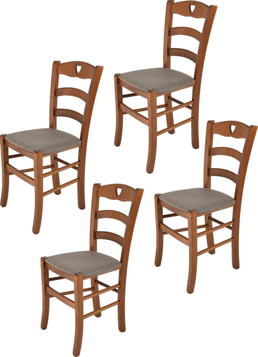 t m c s Tommychairs Cuore - Eetkamerstoelen - Set van 4 - Licht Walnoot - Stof & Hout Lichte walnoten