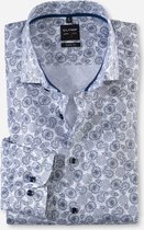 OLYMP Level 5 Body Fit overhemd - donkerblauw met wit dessin - Strijkvriendelijk - Boordmaat: 38