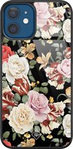 iPhone 12 hoesje glass - Bloemen flowerpower | Apple iPhone 12  case | Hardcase backcover zwart