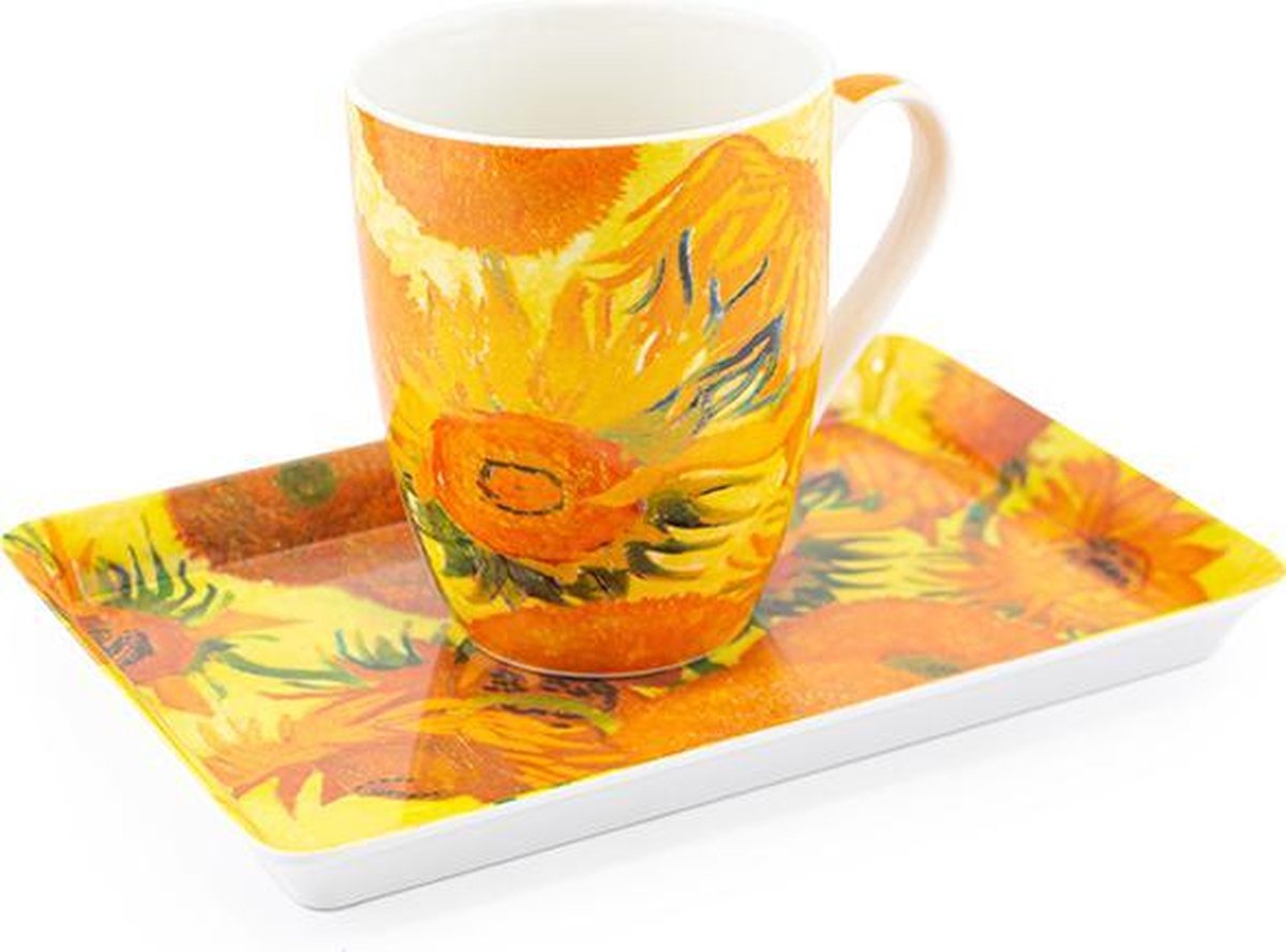 Kado set: mok en dienblaadje, Sunflowers Van Gogh