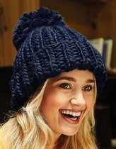 Oversized hand-knitted beanie navy