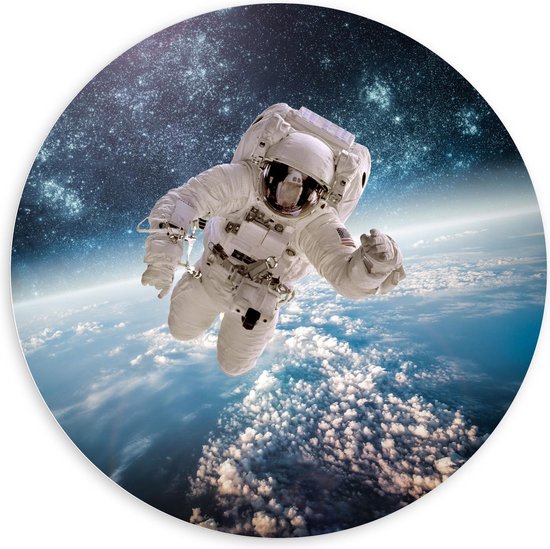 Forex Wandcirkel - Astronaut in de Ruimte - 100x100cm Foto op Wandcirkel (met ophangsysteem)