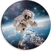 Dibond Wandcirkel - Astronaut in de Ruimte - 50x50cm Foto op Aluminium Wandcirkel (met ophangsysteem)