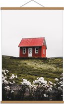 Schoolplaat – Rood huisje op de Bergen - 60x90cm Foto op Textielposter (Wanddecoratie op Schoolplaat)