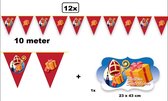 12x Vlaggenlijn Sinterklaas rood 10 meter met feestbord - Sint Nicolaas Sint en Piet decoratie vlaglijn