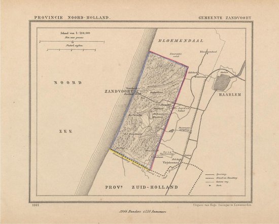 Historische kaart, plattegrond van gemeente Zandvoort in Noord Holland uit 1867 door Kuyper van Kaartcadeau.com
