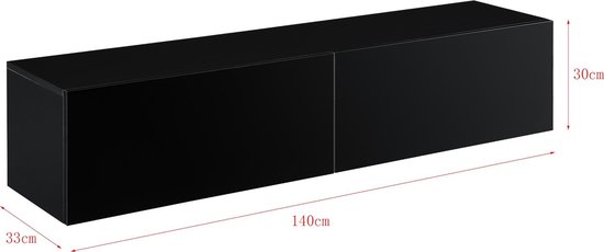 Zwevend kastje Evaton 140x33x30 cm zwart hoogglans