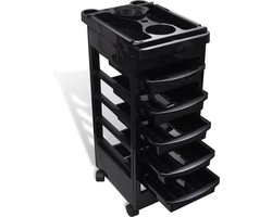 Lowander kapperstrolley 5 lades - Kappers trolley | Werkwagen met wielen - Verrijdbare ladekast zwart voor in kapsalon