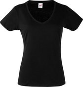 Fruit Of The Loom Dames Vrouwen-Fit Valuegewicht V-hals T-shirt met korte mouwen (Zwart)