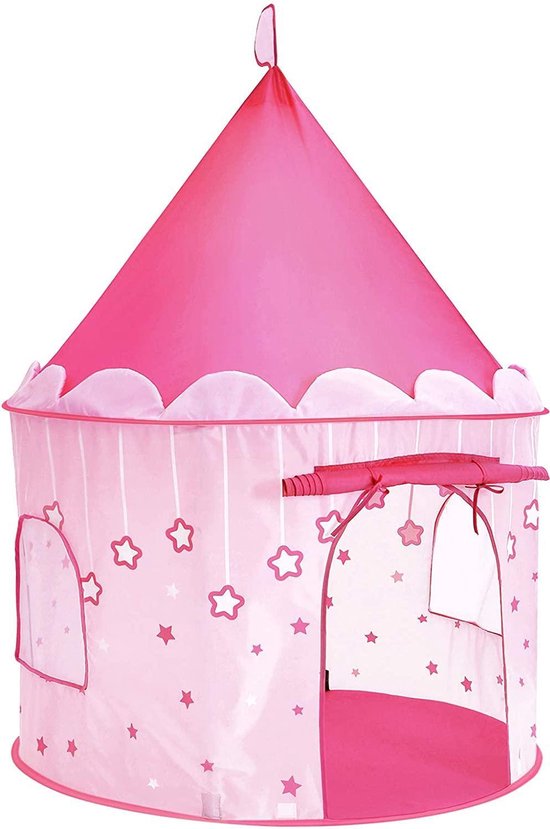 Speeltent - Kasteel voor peuters - speelhuisje voor binnen en buiten - Opvouwbaar, met draagtas - Roze